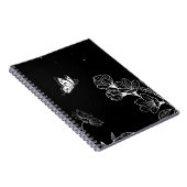 Black and White Butterfly and Flowers at Night Art ノートブック (右側)