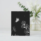 Black and White Butterfly and Flowers at Night Art ポストカード (スタンド正面)