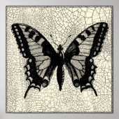 Black and White Butterfly on Cracked Background ポスター (正面)