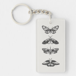 Black and White Butterfly Sketch Acrylic Keychain キーホルダー