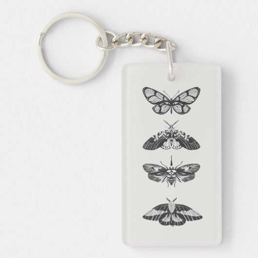 Black and White Butterfly Sketch Acrylic Keychain キーホルダー (正面)