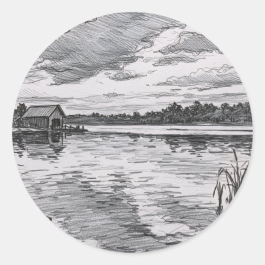 Black and White Cabin by the Lake ラウンドシール (正面)