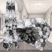 Black And White Cascading Peonies Wedding Neck Tie ネクタイ