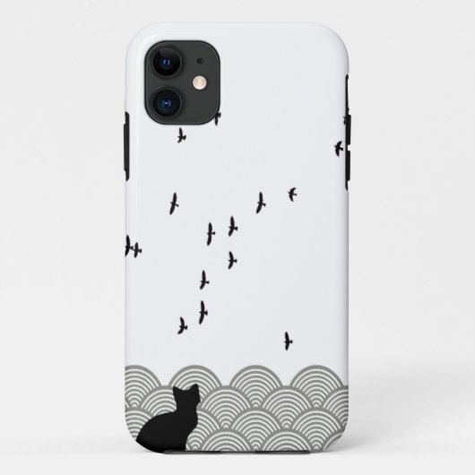 Black and white cat and birds iPhone case Case-Mate iPhoneケース (裏面)