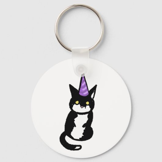 Black and White Cat Celebration Keyring キーホルダー (正面)