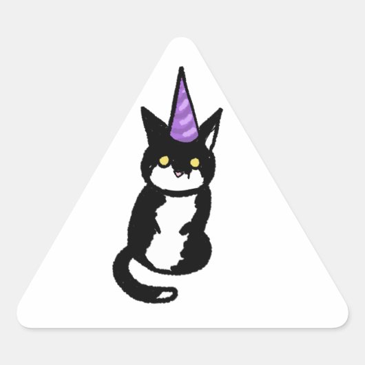 Black and White Cat Celebration Sticker 三角形シール (正面)