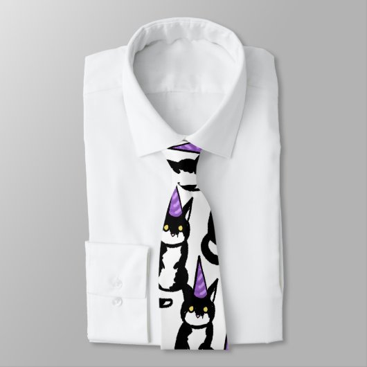 Black and White Cat Celebration Tie ネクタイ (タイ)