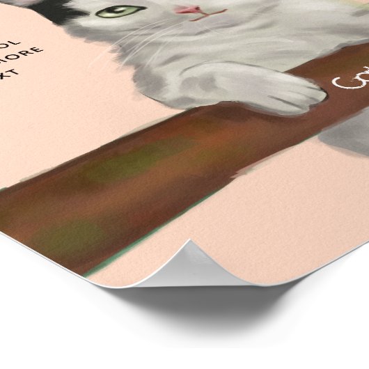 Black and White Cat Digital Painting Nursery Decor ポスター (角)