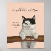 Black and White Cat Digital Painting Nursery Decor ポスター (正面)