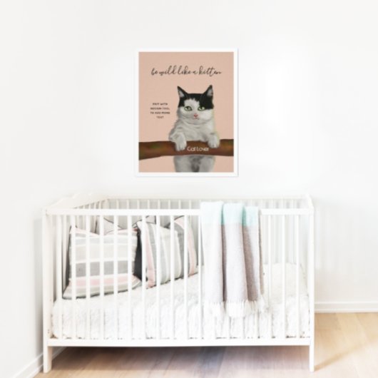 Black and White Cat Digital Painting Nursery Decor ポスター