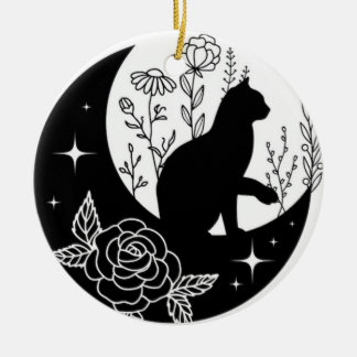 Black and White Cat Moon Window Suncatcher セラミックオーナメント