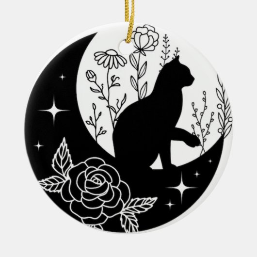 Black and White Cat Moon Window Suncatcher セラミックオーナメント (正面)