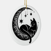 Black and White Cat Moon Window Suncatcher セラミックオーナメント (右)