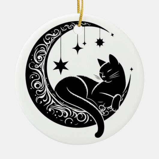 Black and White Cat Moon Window Suncatcher セラミックオーナメント (正面)