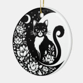 Black and White Cat Moon Window Suncatcher セラミックオーナメント (左)