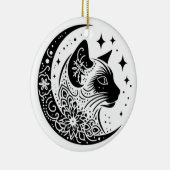 Black and White Cat Moon Window Suncatcher セラミックオーナメント (右)