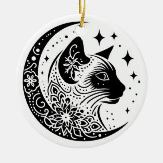Black and White Cat Moon Window Suncatcher セラミックオーナメント