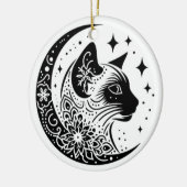 Black and White Cat Moon Window Suncatcher セラミックオーナメント (左)