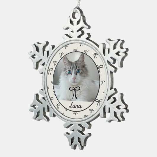 Black and White Cat Photo Snowflake Ornament スノーフレークピューターオーナメント (右)