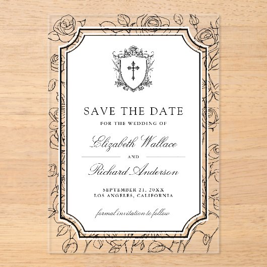 Black and White Catholic Wedding Save the Date アクリル招待状 (正面)