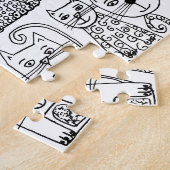 Black and White Cats Fun Hand Drawn Modern Art ジグソーパズル (側面)