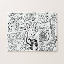 Black and White Cats Fun Hand Drawn Modern Art ジグソーパズル
