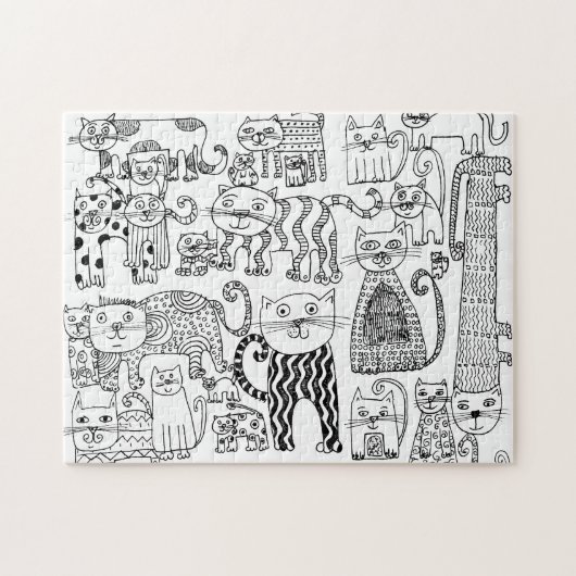 Black and White Cats Fun Hand Drawn Modern Art ジグソーパズル (横)