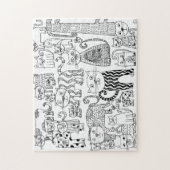 Black and White Cats Fun Hand Drawn Modern Art ジグソーパズル (縦)