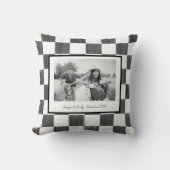 Black and White Check Personalized Photo クッション (正面)