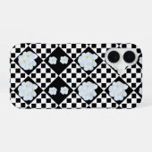 Black and White Checked Pansy Pattern iPhone 16ケース (裏面横)