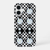 Black and White Checked Pansy Pattern iPhone 16ケース (裏面)