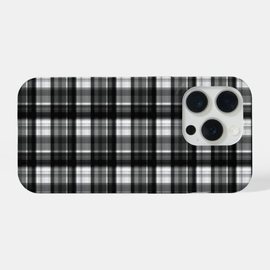 Black And White Checked Tartan,  iPhoneケース (裏面横)