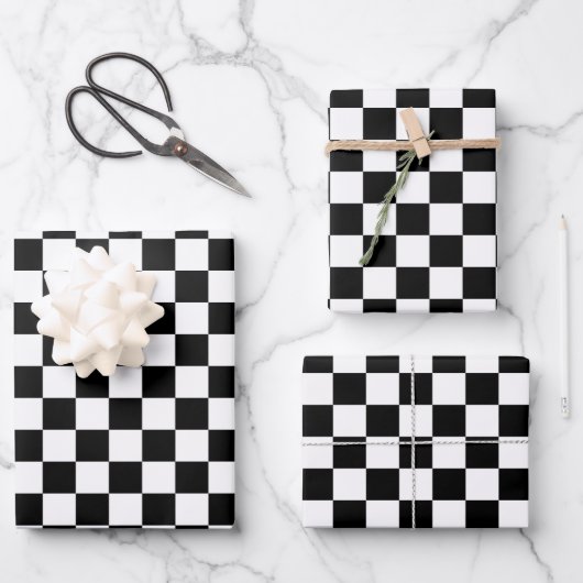 Black and white checkerboard pattern  ラッピングペーパーシート (正面)