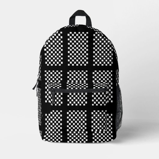 Black and White Checkered Backpack  プリントバックパック (正面)