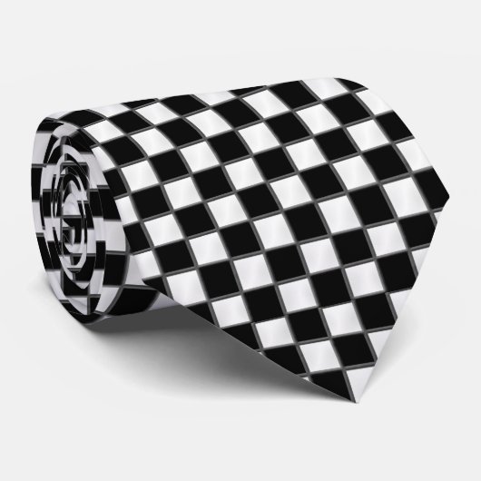 Black and White Checkered Custom Necktie ネクタイ (ロール)
