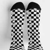 Black and white checkered floral pattern ソックス (上部)