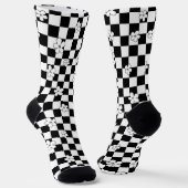 Black and white checkered floral pattern ソックス (傾斜あり)