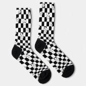 Black and white checkered floral pattern ソックス (右)