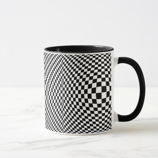 Black and White Checkered Op Art マグカップ (右)