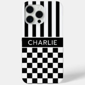 Black and White Checkered Striped Personalized Case-Mate iPhoneケース (裏面)