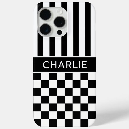 Black and White Checkered Striped Personalized Case-Mate iPhoneケース (裏面)
