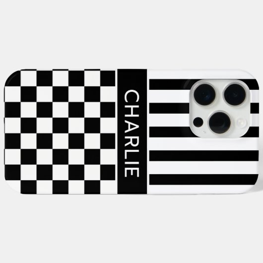 Black and White Checkered Striped Personalized Case-Mate iPhoneケース (裏面 (横))
