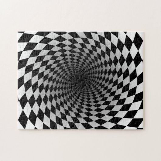 Black and White Checkered Vortex Optical Illusion ジグソーパズル (横)