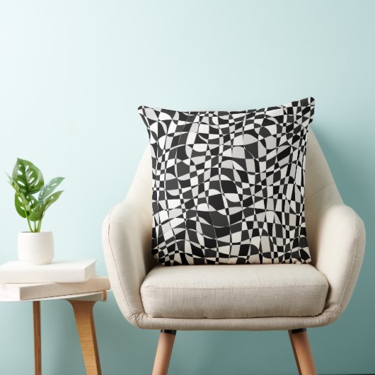 Black and White Checkered Warp Pattern クッション (椅子)