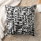 Black and White Checkered Warp Pattern クッション (ブランケット)