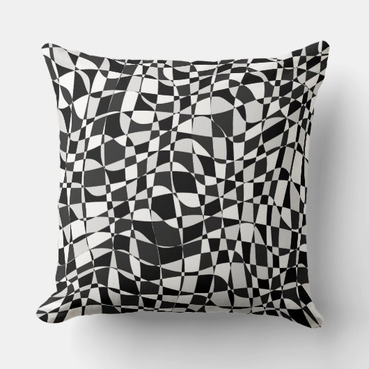 Black and White Checkered Warp Pattern クッション (正面)