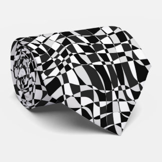 Black and White Checkered Warp Pattern ネクタイ