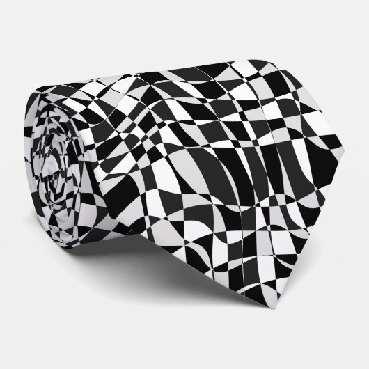 Black and White Checkered Warp Pattern ネクタイ (ロール)