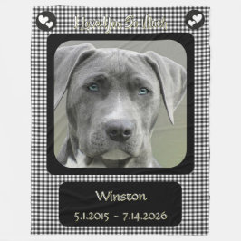 Black and White Checkers Pet Photo Name and Dates フリースブランケット