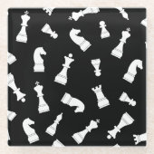 Black and White Chess Piece Pattern ガラスコースター (正面)